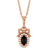 14K Gold Oval Natural Black Onyx & Natural Diamond Accented Bow Necklace or Pendant - Rose Gold