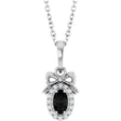 Platinum Oval Natural Black Onyx & Natural Diamond Accented Bow Necklace or Pendant