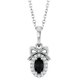 14K Gold Oval Natural Black Onyx & Natural Diamond Accented Bow Necklace or Pendant - White Gold