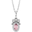 Platinum Oval Natural Pink Morganite & Natural Diamond Accented Bow Necklace or Pendant
