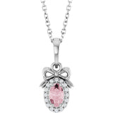 Platinum Oval Natural Pink Morganite & Natural Diamond Accented Bow Necklace or Pendant