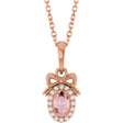 14K Gold Oval Natural Pink Morganite & Natural Diamond Accented Bow Necklace or Pendant - Rose Gold