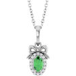 Platinum Oval Natural Tsavorite Garnet & Natural Diamond Accented Bow Necklace or Pendant