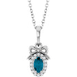Platinum Oval Natural London Blue Topaz & Natural Diamond Accented Bow Necklace or Pendant