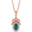 14K Gold Oval Natural London Blue Topaz & Natural Diamond Accented Bow Necklace or Pendant - Rose Gold
