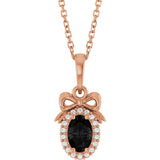 14K Gold Oval Natural Black Onyx & Natural Diamond Accented Bow Necklace or Pendant - Rose Gold