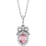 Platinum Oval Natural Pink Morganite & Natural Diamond Accented Bow Necklace or Pendant