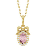 14K Gold Oval Natural Pink Morganite & Natural Diamond Accented Bow Necklace or Pendant - Yellow Gold