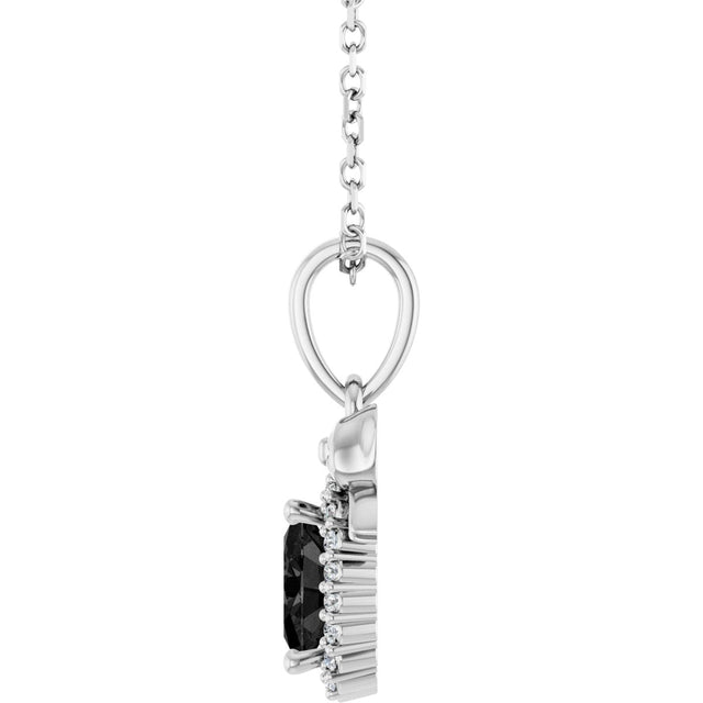 Platinum Oval Natural Black Onyx & Natural Diamond Accented Bow Necklace or Pendant - view 3
