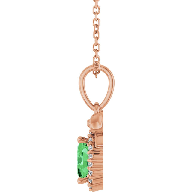 14K Gold Oval Natural Tsavorite Garnet & Natural Diamond Accented Bow Necklace or Pendant - Rose Gold - view 3
