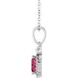 Platinum Oval Natural Rhodolite Garnet & Natural Diamond Accented Bow Necklace or Pendant - view 3