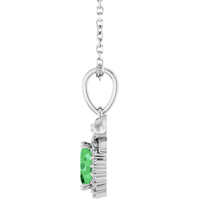 14K Gold Oval Natural Tsavorite Garnet & Natural Diamond Accented Bow Necklace or Pendant - White Gold - view 3