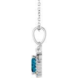 14K Gold Oval Natural London Blue Topaz & Natural Diamond Accented Bow Necklace or Pendant - White Gold - view 3