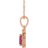 14K Gold Oval Natural Rhodolite Garnet & Natural Diamond Accented Bow Necklace or Pendant - Rose Gold - view 3