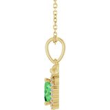 14K Gold Oval Natural Tsavorite Garnet & Natural Diamond Accented Bow Necklace or Pendant - Yellow Gold - view 3
