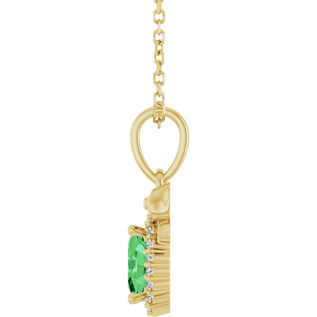 14K Gold Oval Natural Tsavorite Garnet & Natural Diamond Accented Bow Necklace or Pendant - Yellow Gold - view 3
