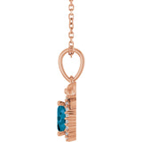 14K Gold Oval Natural London Blue Topaz & Natural Diamond Accented Bow Necklace or Pendant - Rose Gold - view 3