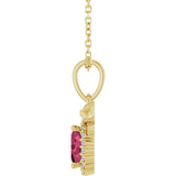 14K Gold Oval Natural Rhodolite Garnet & Natural Diamond Accented Bow Necklace or Pendant - Yellow Gold - view 3