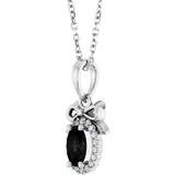 Platinum Oval Natural Black Onyx & Natural Diamond Accented Bow Necklace or Pendant - view 2