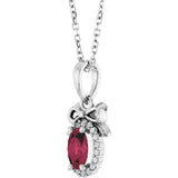 Platinum Oval Natural Rhodolite Garnet & Natural Diamond Accented Bow Necklace or Pendant - view 2