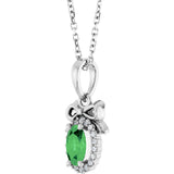 14K Gold Oval Natural Tsavorite Garnet & Natural Diamond Accented Bow Necklace or Pendant - White Gold - view 2