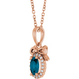 14K Gold Oval Natural London Blue Topaz & Natural Diamond Accented Bow Necklace or Pendant - Rose Gold - view 2