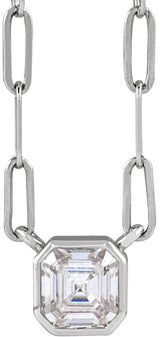 14K Gold Asscher Lab-Grown Moissanite Solitaire Necklace - White Gold