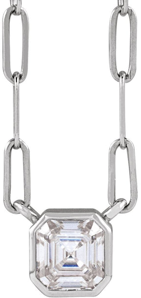 14K Gold Asscher Lab-Grown Moissanite Solitaire Necklace - White Gold