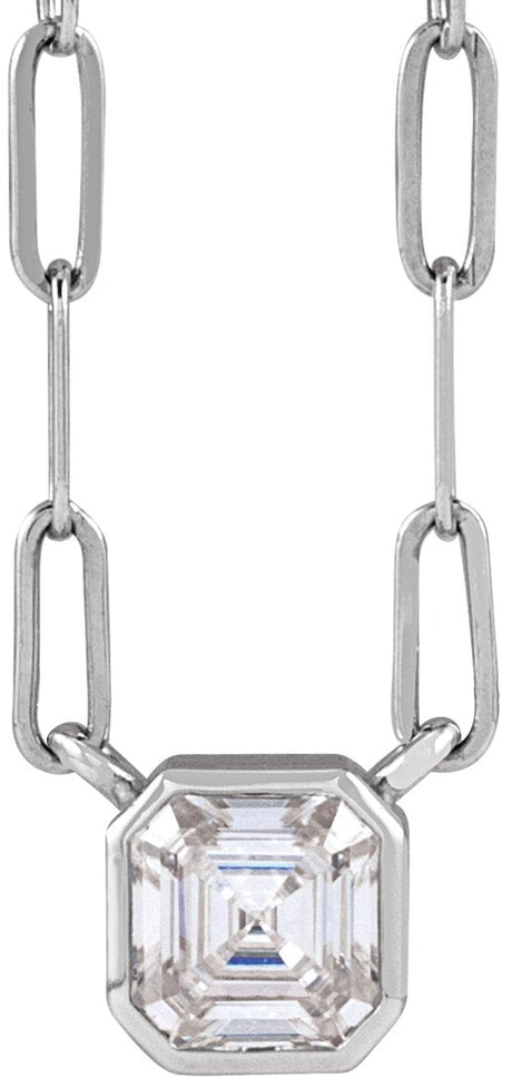 14K Gold Asscher Lab-Grown Moissanite Solitaire Necklace - White Gold