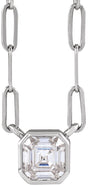 14K Gold Asscher Lab-Grown Moissanite Solitaire Necklace - White Gold