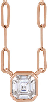 14K Gold Asscher Lab-Grown Moissanite Solitaire Necklace - Rose Gold