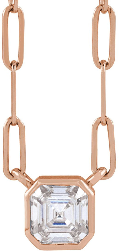 14K Gold Asscher Lab-Grown Moissanite Solitaire Necklace - Rose Gold