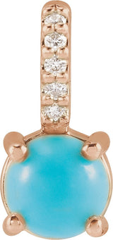 14K Gold Round Natural Turquoise & Natural Diamond Accented Cabochon Pendant – 0.02 CTW - Rose Gold