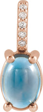 14K Gold Oval Natural London Blue Topaz & Natural Diamond Accented Cabochon Necklace or Pendant – 0.02 CTW - Rose Gold