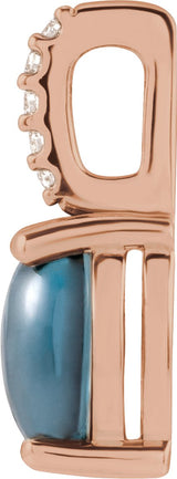 14K Gold Oval Natural London Blue Topaz & Natural Diamond Accented Cabochon Necklace or Pendant – 0.02 CTW - Rose Gold - view 2