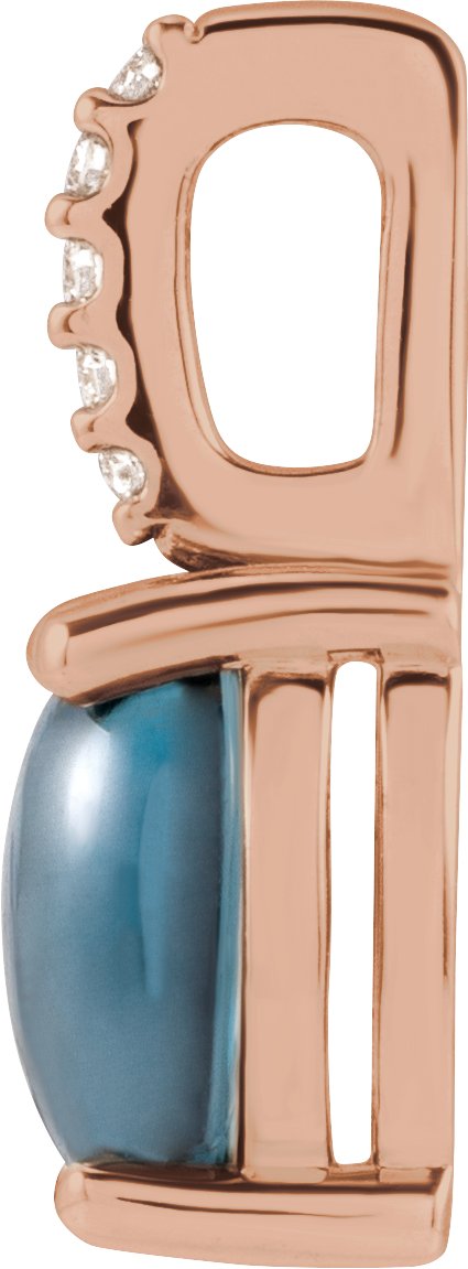14K Gold Oval Natural London Blue Topaz & Natural Diamond Accented Cabochon Necklace or Pendant – 0.02 CTW - Rose Gold - view 2
