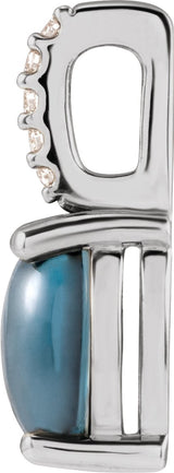 14K Gold Oval Natural London Blue Topaz & Natural Diamond Accented Cabochon Necklace or Pendant – 0.02 CTW - White Gold - view 2