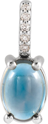 Platinum Oval Natural London Blue Topaz & Natural Diamond Accented Cabochon Necklace or Pendant – 0.02 CTW