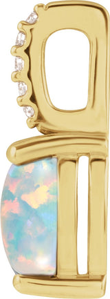 14K Gold Oval Natural White Opal & Natural Diamond Accented Cabochon Necklace or Pendant – 5-9mm Stones - Yellow Gold - view 2