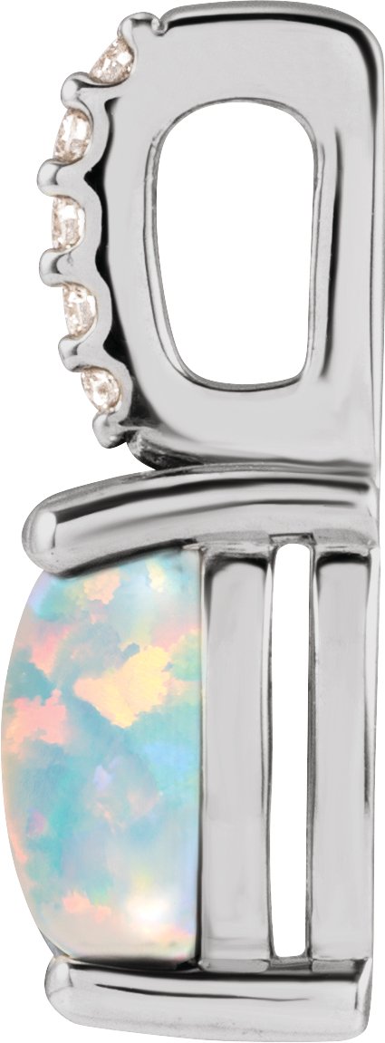 Platinum Oval Natural White Opal & Natural Diamond Accented Cabochon Necklace or Pendant – 0.02 CTW - view 2