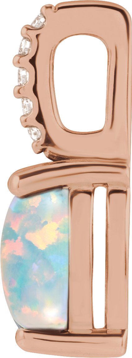 14K Gold Oval Natural White Opal & Natural Diamond Accented Cabochon Necklace or Pendant – 5-9mm Stones - Rose Gold - view 2