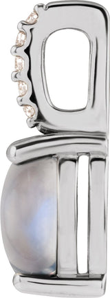 Platinum Oval Natural Rainbow Moonstone & Natural Diamond Accented Cabochon Necklace or Pendant – 0.02 CTW - view 2