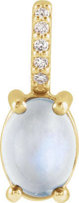 14K Gold Oval Natural Rainbow Moonstone & Natural Diamond Accented Cabochon Necklace or Pendant – 0.02 CTW - Yellow Gold