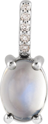 Platinum Oval Natural Rainbow Moonstone & Natural Diamond Accented Cabochon Necklace or Pendant – 0.02 CTW