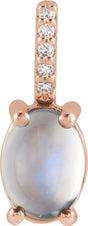 14K Gold Oval Natural Rainbow Moonstone & Natural Diamond Accented Cabochon Necklace or Pendant – 0.02 CTW - Rose Gold