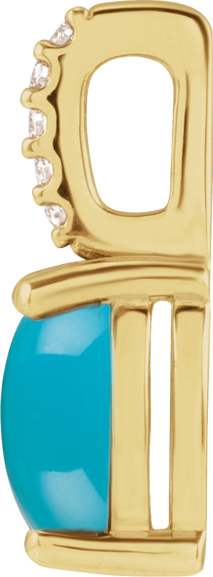 14K Gold Oval Natural Turquoise & Natural Diamond Accented Cabochon Necklace or Pendant - Yellow Gold - view 2
