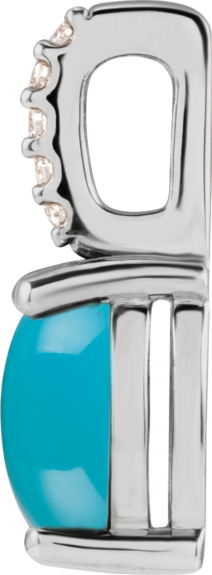 Platinum Oval Natural Turquoise & Natural Diamond Accented Cabochon Necklace or Pendant - view 2