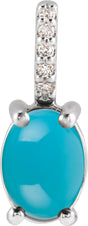 Platinum Oval Natural Turquoise & Natural Diamond Accented Cabochon Necklace or Pendant