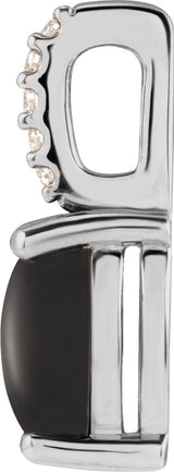 Platinum Oval Natural Black Onyx & Natural Diamond Accented Cabochon Necklace or Pendant – 0.02 CTW - view 2