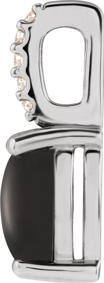 Platinum Oval Natural Black Onyx & Natural Diamond Accented Cabochon Necklace or Pendant – 0.02 CTW - view 2